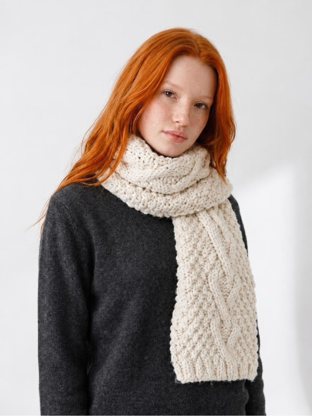 Indigo chunky knit cream coloured scarf from Indigo